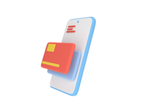 3d illustration of mobile phone with credit payment credit card. payment installments. financial technology. 3d render concept png