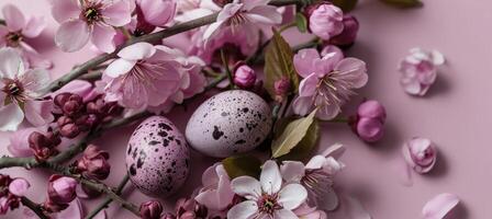 AI generated an image of a pink floral composition showing flowers and eggs photo