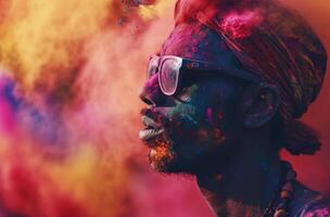 AI generated a colorful man celebrating holi using powder photo