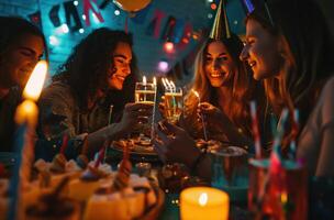 ai generado celebrando cumpleaños fiesta con amigos foto