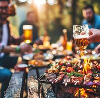 AI generated bbq barbecue beer drinking with friends outdoors photo