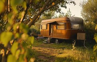 AI generated an apartment trailer located outside in a park, in the style of naturalistic charm photo