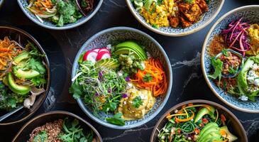 AI generated a table with healthy salads photo