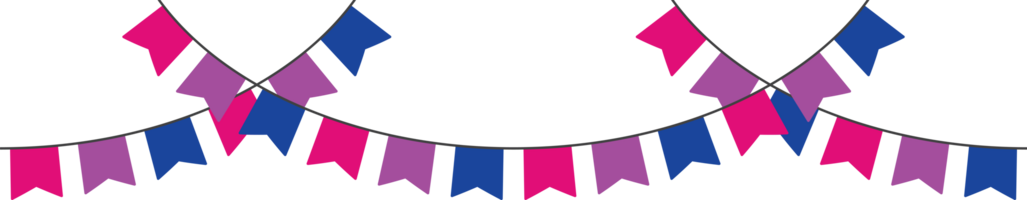 Pink, purple, and blue colored party bunting, as the colors of the bisexual flag. LGBTQI concept. Flat design illustration. png