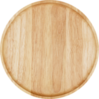 Empty round wooden plate. Top view image. png