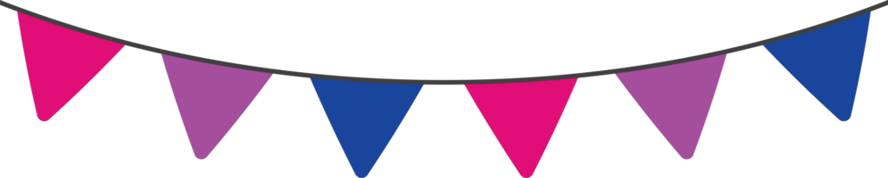 Pink, purple, and blue colored party bunting, as the colors of the bisexual flag. LGBTQI concept. Flat design illustration. png