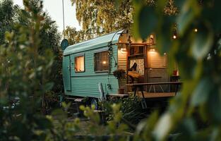 ai generado un Departamento remolque situado fuera de en un parque, en el estilo de naturalista encanto foto