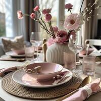 AI generated an elegant spring style setting for the dining table photo