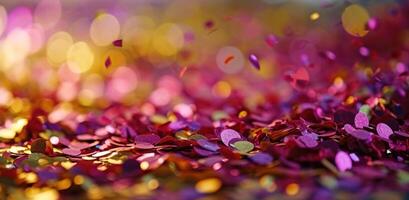 AI generated colored confetti sporadic confetti fall on table photo