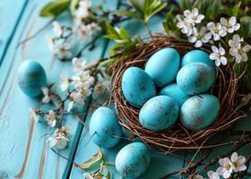 ai generado Pascua de Resurrección huevos pintado por gente, en el estilo de Exquisito artesanía foto
