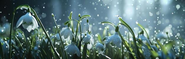 AI generated snowdrops on the background photo