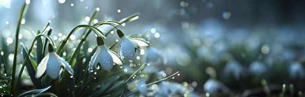 AI generated snowdrops on the background photo