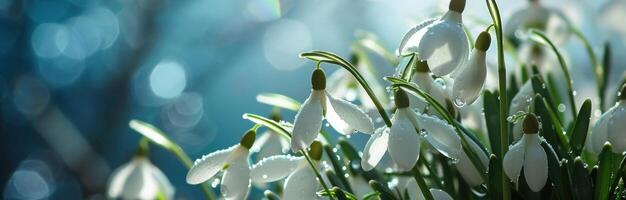 AI generated snowdrops on the background photo