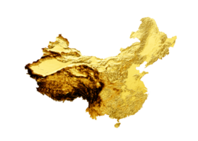 Kina Karta gyllene metall Färg höjd Karta 3d illustration png