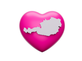 3d rosado corazón con 3d blanco mapa de Austria, 3d ilustración png