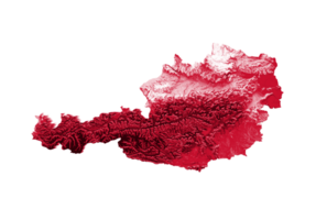 österreich-karte mit den flaggenfarben rot und gelb schattierte reliefkarte 3d-illustration png