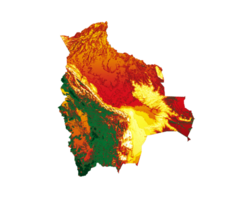 Bolivia map with the flag Colors Orange Green and yellow Shaded relief map 3d illustration png