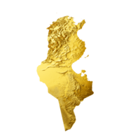 Tunisia Map Golden metal Color Height map 3d illustration png