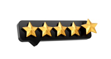 3d Five Golden Shiny Rating Stars Symbol With 3d Black Chat Icon 3d illustration png