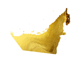 uae kaart gouden metaal kleur hoogte kaart 3d illustratie png