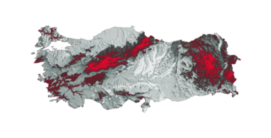 mapa de turquía con los colores de la bandera mapa en relieve sombreado blanco y rojo ilustración 3d png