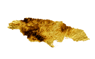 Jamaica Map Golden metal Color Height map 3d illustration png