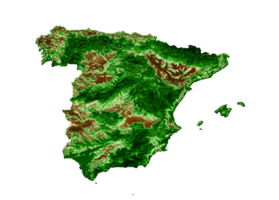 carte topographique de l'espagne 3d carte réaliste couleur illustration 3d png