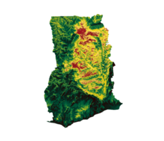 mapa de ghana con los colores de la bandera verde y amarillo mapa en relieve sombreado ilustración 3d png