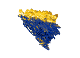 carte de la bosnie-herzégovine avec les couleurs du drapeau carte en relief bleu et jaune illustration 3d png