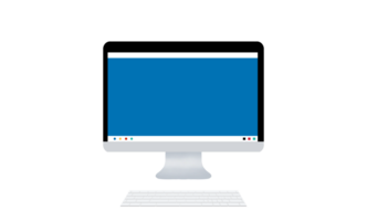 A computer, Isolated Desktop Computer Mockup, Modern personal computer with blank white screen, office accessories on desk at workplace of graphic designer, blogger, Electronic devices png