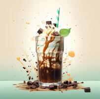 AI generated a beverage topped with chocolate liquid and mint leaves photo