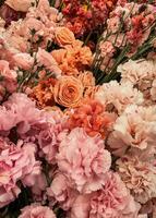 AI generated a large bouquet of pink flowers with an orange border photo