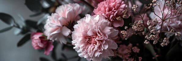 ai generado un rosado y blanco ramo de flores de flores foto