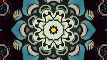Unique colorful design. Abstract color background with symmetrical repeating patterns. Seamless looping animation. Ideal for yoga, clubs, shows, etc. video