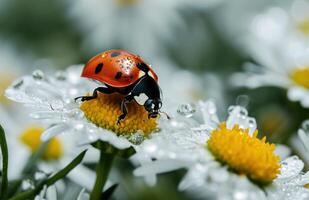 ai generado un mariquita sentado en un flor foto