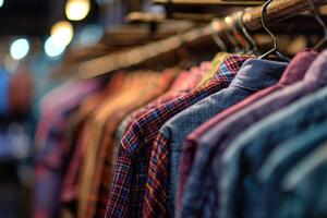 AI generated a rack of many shirts hanging in a store photo