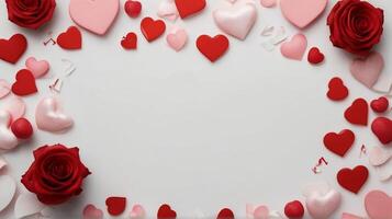 AI generated Valentine background with rose and paper heart element photo