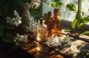 AI generated essential oil of jasmine reversing age changes photo