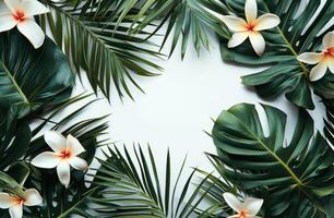 AI generated an image of a frame with palm leaves and flowers photo