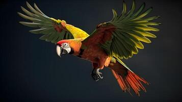 AI generated Macaw parrot flying in the jungle photo