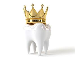 AI generated Healthy tooth with golden crown. Isolated on white photo