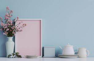 AI generated frame mockup with flowers, boxes, plates, crockery and table for photo