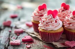 AI generated cute cupcakes for valentine's day photo