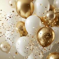 AI generated confetti foil gold and white balloons photo