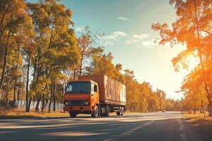 AI generated delivery truck in the road with boxes photo