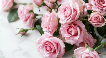 ai generado rosado rosas en un marco en un blanco antecedentes foto