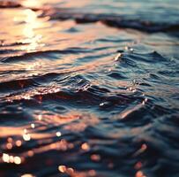 AI generated shallow surface of water at sunset photo