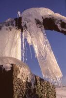 ice covered fountain in the winter photo