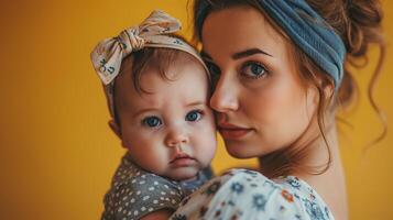 ai generado niño cuidado con madre y su bebé, madre abrazando su recién nacido, salud cuidado y contento familia concepto, generativo ai foto