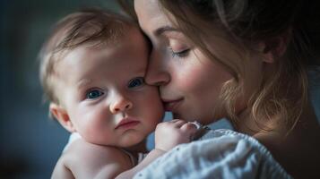 ai generado mujer y niño abrazando uno otro, mamá es consolador un bebé, hermosa conceptual imagen de niño cuidado, generativo ai foto